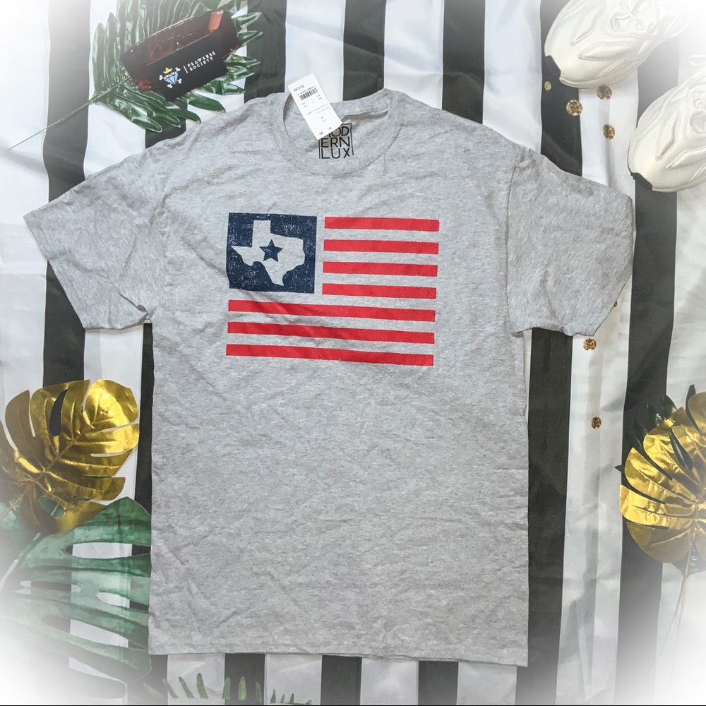 TEXAS FLAG UNISEX GRAY GRAPHIC TEE SIZE MEDIUM REGULAR FIT…